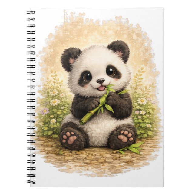 Cute Panda Bamboo Spiral Notebook Kawaii (Front)