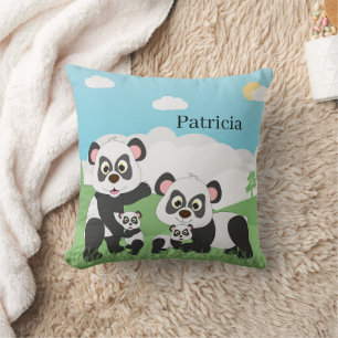 cute panda bear add name decor throw pillow