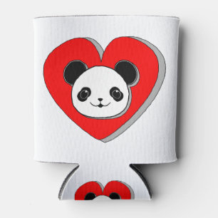 Cute Panda Bear And Red Heart Drawing Can Cooler