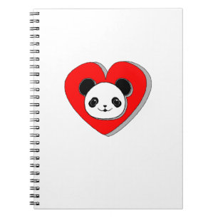Cute Panda Bear And Red Heart Drawing Notebook