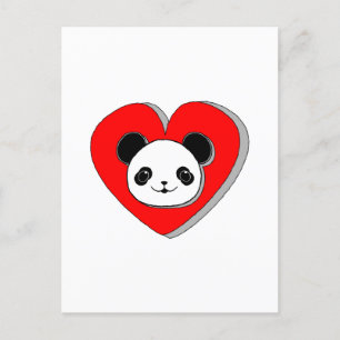 Cute Panda Bear And Red Heart Drawing Postcard