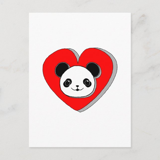 Cute Panda Bear And Red Heart Drawing Postcard (Front)