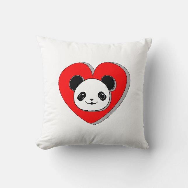 Cute Panda Bear And Red Heart Drawing Throw Pillow (Front)