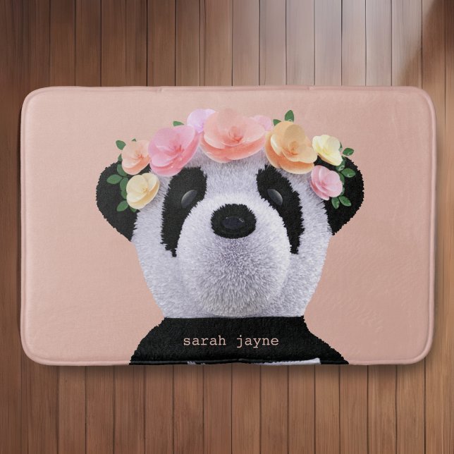 Cute Panda Bear Animal Custom Peach Girly Bath Mat (Creator Uploaded)