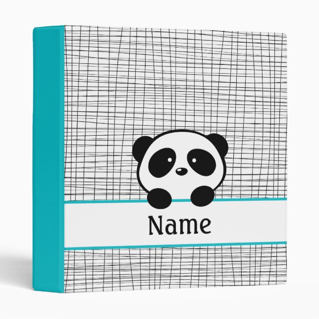 Cute Panda Bear Aqua Blue and Black School Binder (Front/Spine)