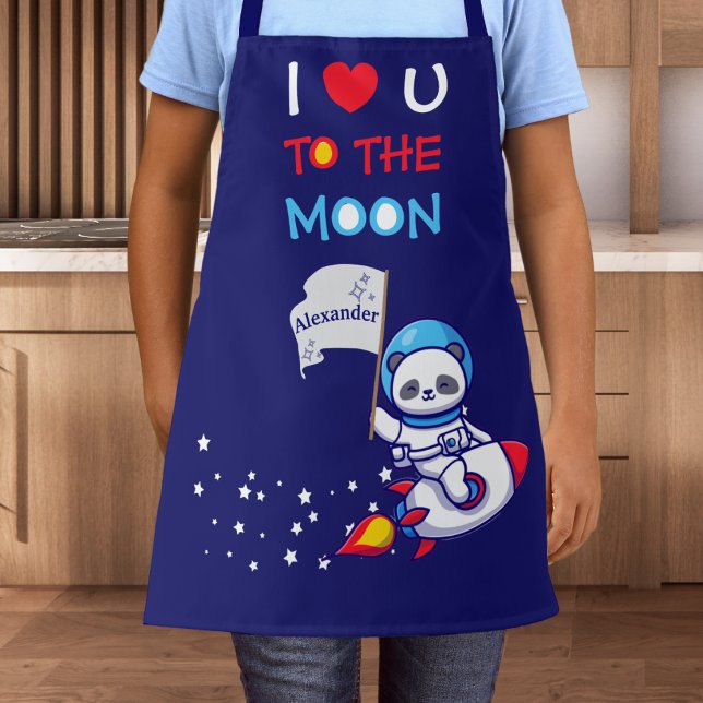 Cute Panda Bear Astronaut On Rocket Ship Kids  Apron (Creator Uploaded)