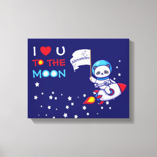 Cute Panda Bear Astronaut On Rocket Ship Kids  Canvas Print