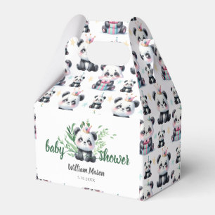 Cute Panda Bear Baby Shower Greenery Favor Box