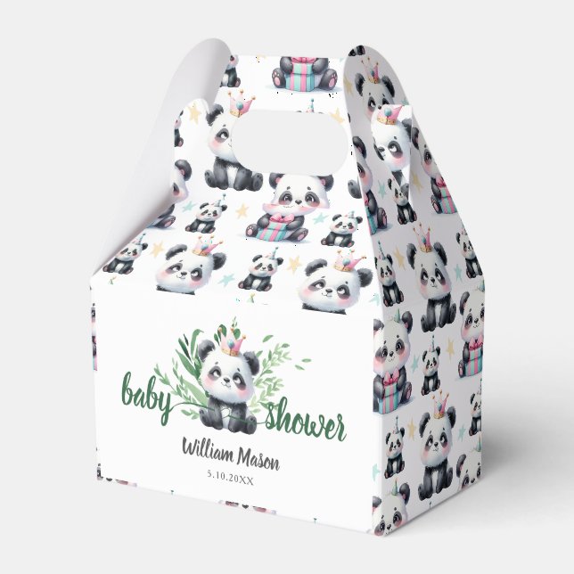 Cute Panda Bear Baby Shower Greenery Favor Box (Front Side)