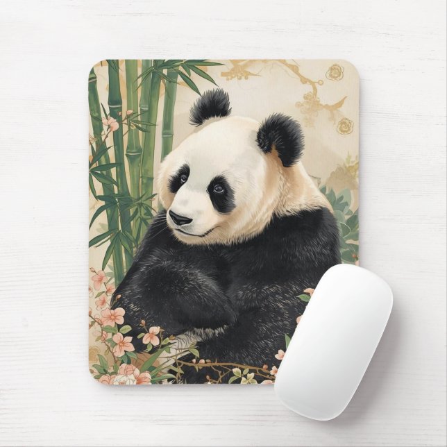 Cute Panda Bear Bamboo Art Mouse Pad (With Mouse)