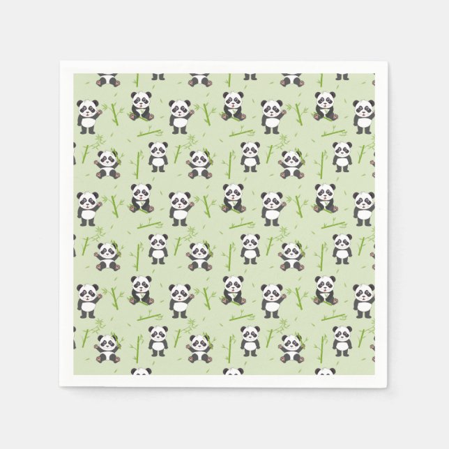 Cute Panda Bear Bamboo Kawaii Animals Pattern Napkin (Front)