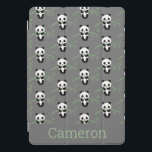Cute Panda Bear Bamboo Pattern Grey Custom Name iPad Pro Cover<br><div class="desc">This cute iPad case features a whimsical pattern of panda bears climbing bamboo in grey. Personalize it with your name. Great gift idea!</div>