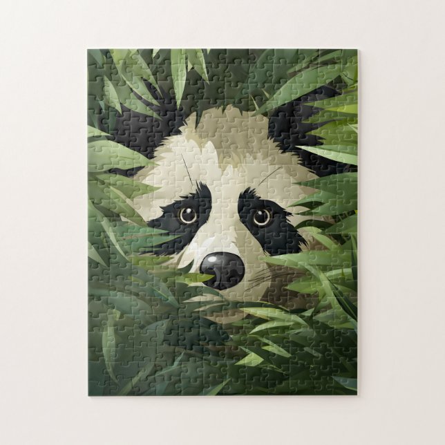 Cute panda bear behind bamboo leaves jigsaw puzzle (Vertical)