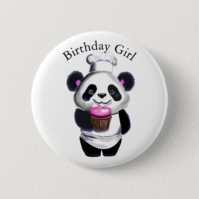 Cute Panda Bear Birthday Girl Button (Front)
