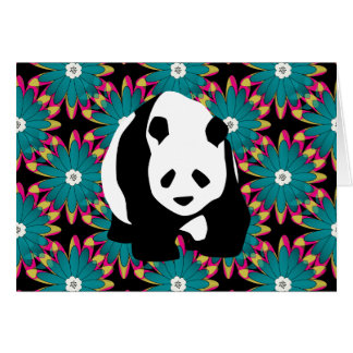 Cute Panda Bear Blue Pink Flowers Floral Pattern
