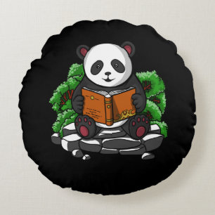 Cute Panda Bear Book Reading Lover Animal Round Pillow