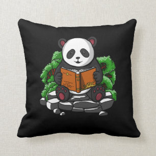 Cute Panda Bear Book Reading Lover Animal Throw Pillow