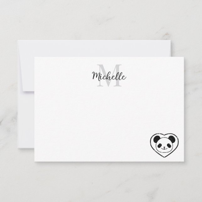 Cute Panda Bear Cartoon Personalized Monogram Card (Front)