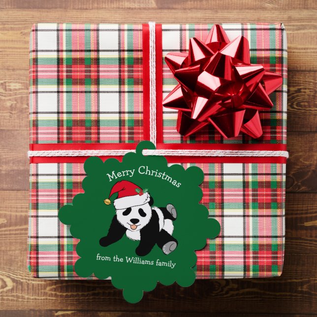 Cute Panda Bear Christmas Custom Green From Gift Ornament Card (Insitu (Gift))