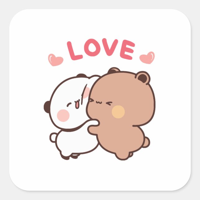 Cute Panda bear couple, bubu and dudu hugs love Square Sticker (Front)