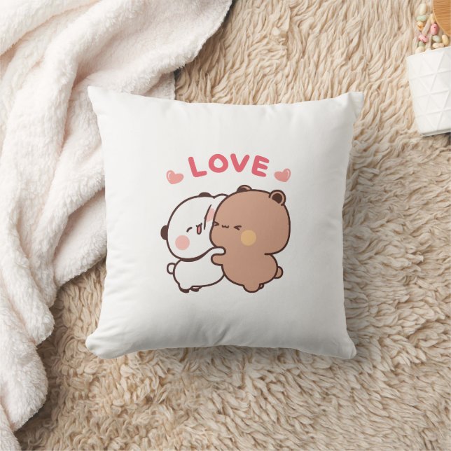 Cute Panda bear couple, bubu and dudu hugs love Throw Pillow (Blanket)