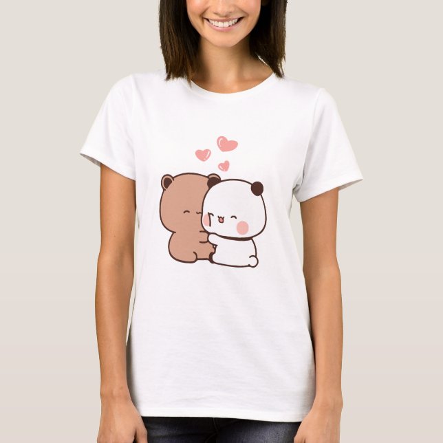 Cute Panda bear couple, Huging love T-Shirt (Front)