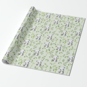 Cute Panda Bear Cub Green Bamboo Greenery  Wrapping Paper