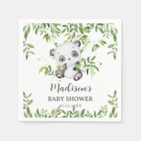 Cute Panda Bear Cub Greenery Baby Shower Serviette