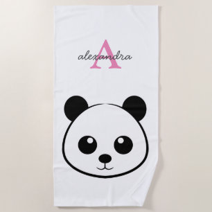 Cute panda bear custom Monogram Beach Towel