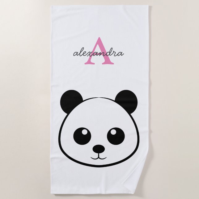 Cute panda bear custom Monogram  Beach Towel (Front)