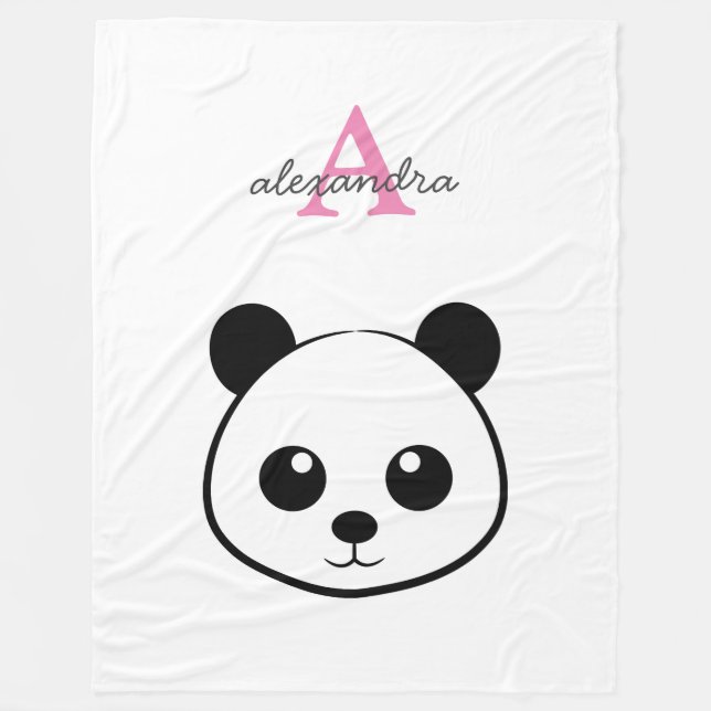 Cute panda bear custom Monogram  Fleece Blanket (Front)