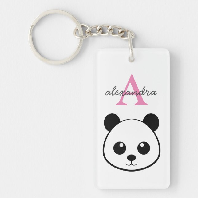 Cute panda bear custom Monogram  Keychain (Front)