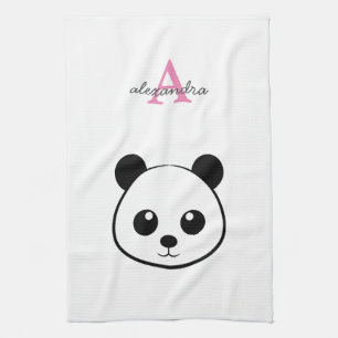 Cute panda bear custom Monogram  Kitchen Towel