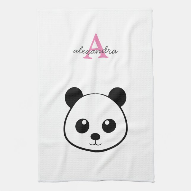 Cute panda bear custom Monogram  Kitchen Towel (Vertical)