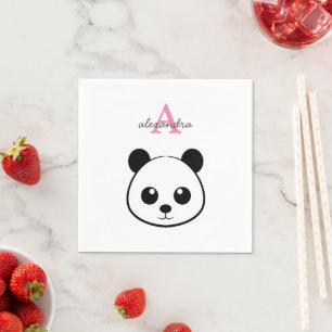 Cute panda bear custom Monogram  Napkin