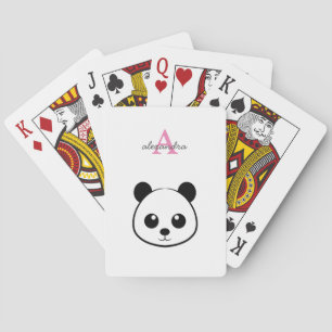 Cute Panda Bear Custom Monogram Poker Cards 