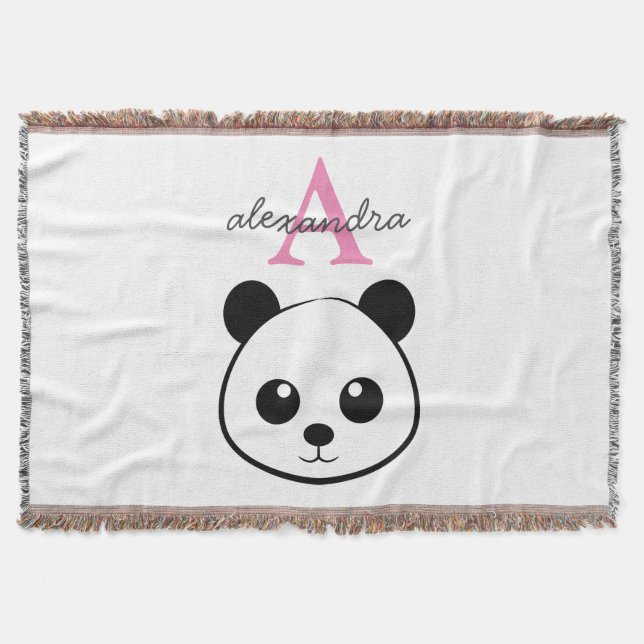 Cute panda bear custom Monogram  Throw Blanket (Front)
