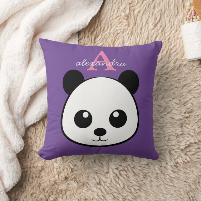Cute panda bear custom Monogram  Throw Pillow (Blanket)