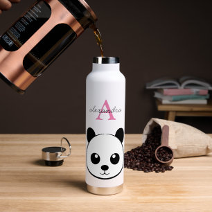 Cute Panda Bear Custom Monogram Water Bottle 