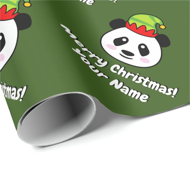 Cute panda bear elf personalized kid's Christmas Wrapping Paper (Roll Corner)