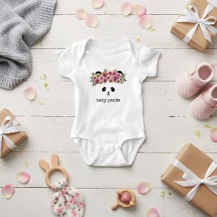 Cute Panda Bear Face Floral Crown Baby Bodysuit