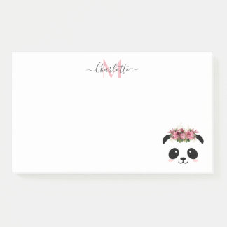 Cute panda bear floral personalized monogram  post-it notes