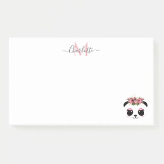 Cute panda bear floral personalized monogram  post-it notes