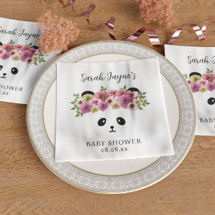Cute Panda Bear Girl Baby Shower Paper Napkins