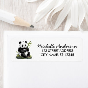 Cute Panda Bear Greenery Bamboo Return Address    