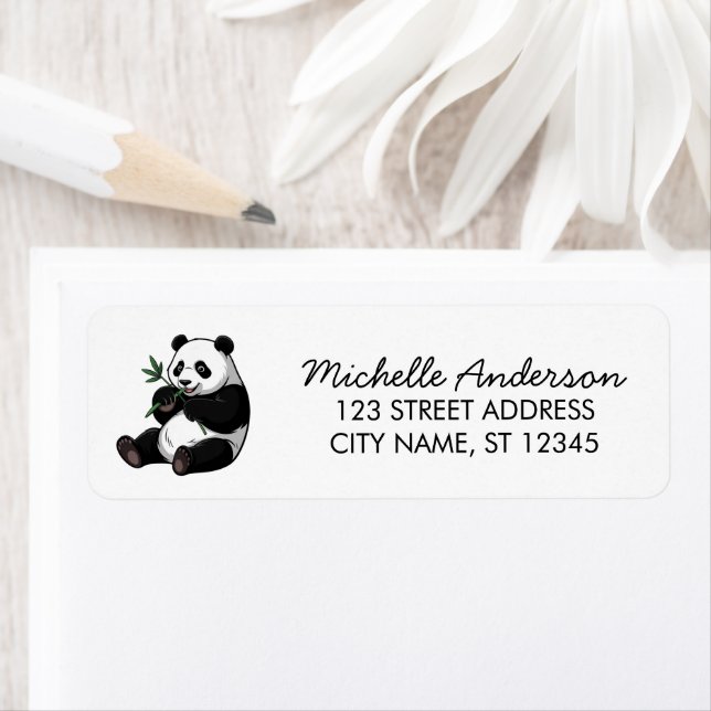 Cute Panda Bear Greenery Bamboo Return Address     (Insitu)