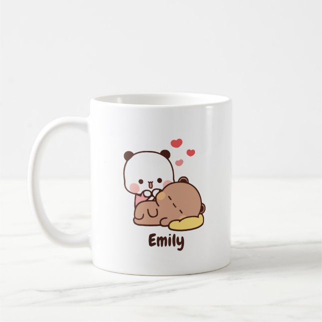 Cute Panda bear heart | Personalized Add Your Name Coffee Mug (Left)