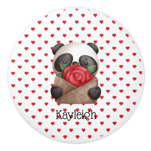 Cute Panda Bear Holding Envelope With A Rose   Ceramic Knob