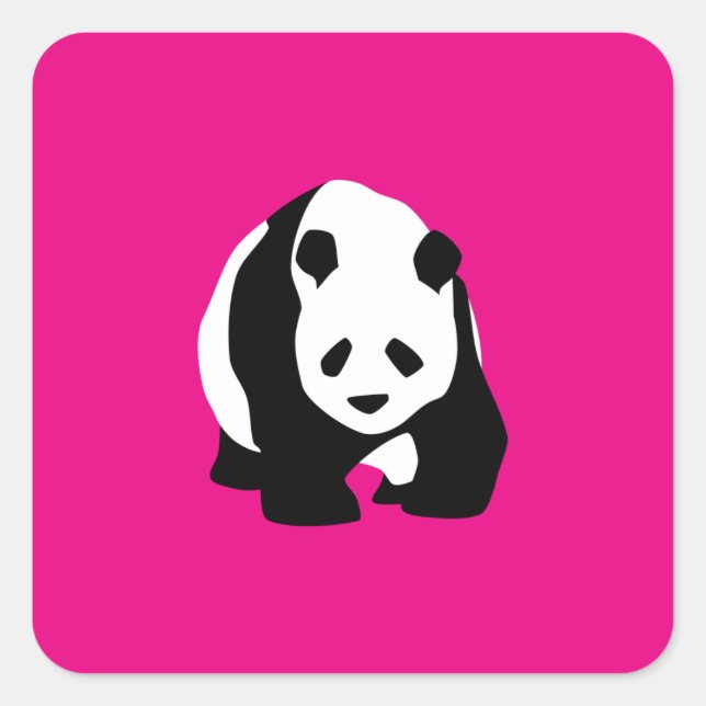 Cute Panda Bear Hot Pink Fuchsia Zoo Wildlife Gift Square Sticker (Front)