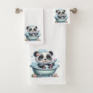 Cute Panda Bear in a Bubble Bath Bath Towel Set